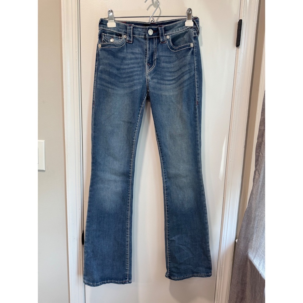 True Religion‎ Becca Mid Rise Bootcut Jeans Blue Stitch Size 27